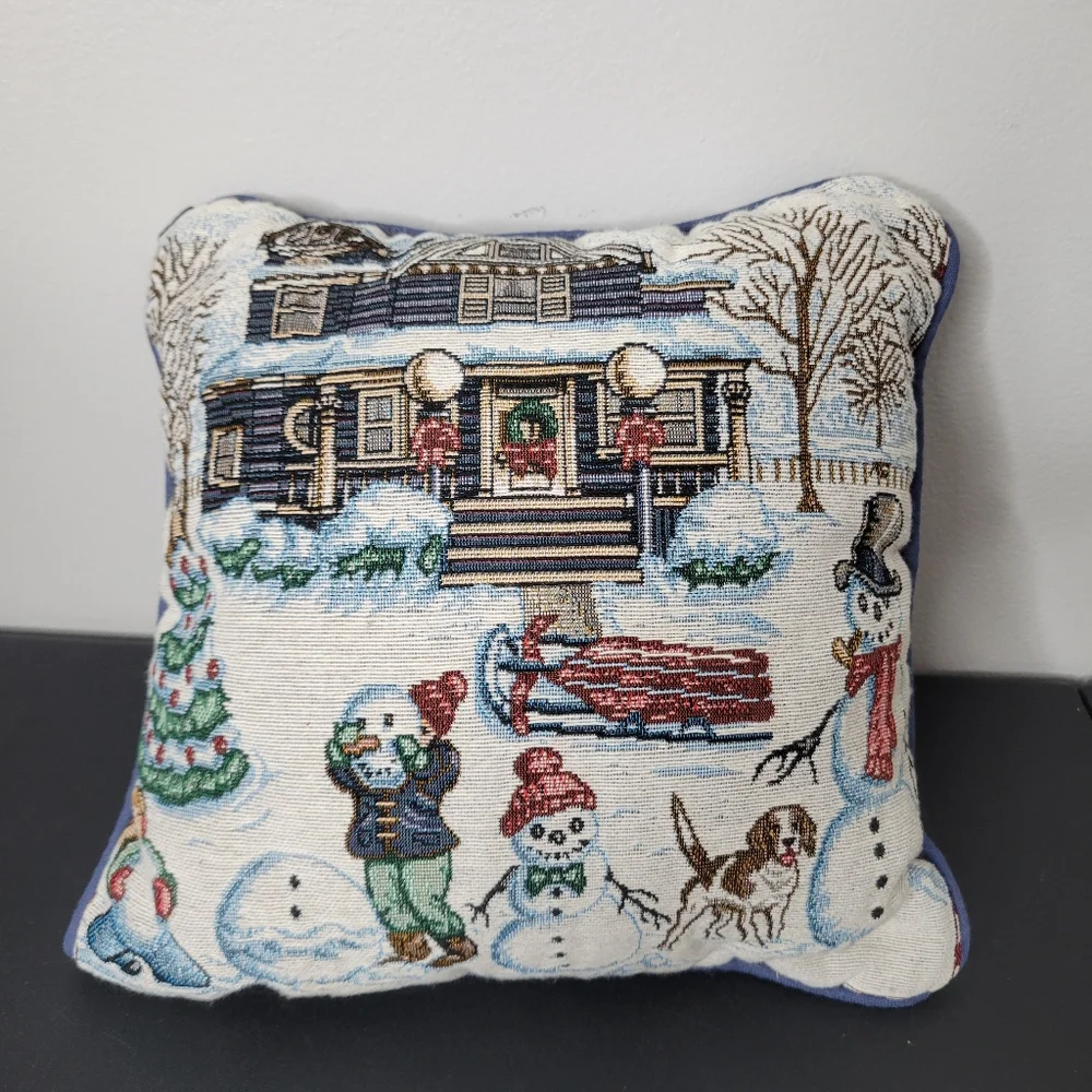Vtg Winter Wonderland Tapestry Pillow